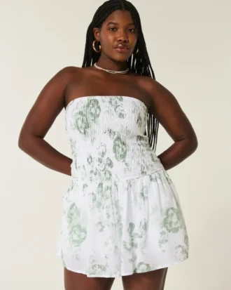 Strapless mini-jurk met gesmokt lijfje