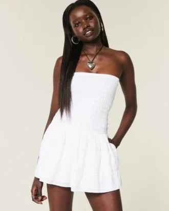 Strapless mini-jurk met gesmokt lijfje