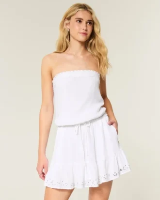 Strapless mini-jurk met trekkoord
