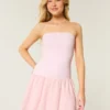 Strapless mini-jurk met verlaagde taille en gebreide stof