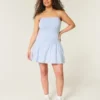 Strapless mini-jurk met verlaagde taille en gebreide stof Strapless mini-jurk met verlaagde taille en gebreide stof