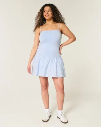 Strapless mini-jurk met verlaagde taille en gebreide stof