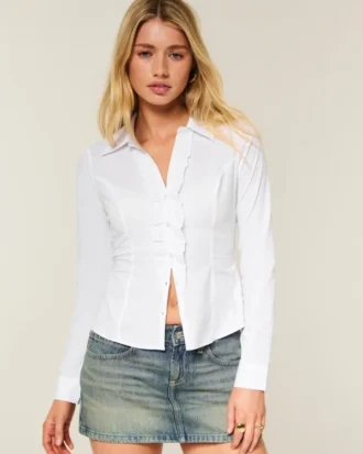 Stretch popeline overhemd in smokingstijl Stretch popeline overhemd in smokingstijl