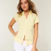 Stretch popeline shirt met korte mouwen en borduursel Stretch popeline shirt met korte mouwen en borduursel