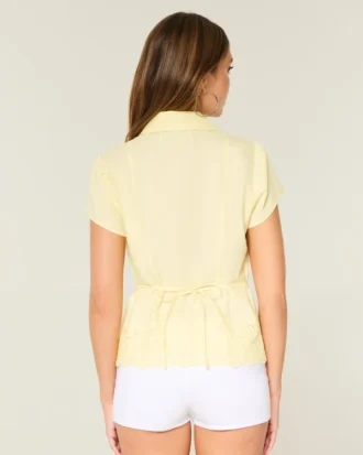 Stretch popeline shirt met korte mouwen en borduursel