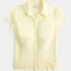 Stretch popeline shirt met korte mouwen en borduursel Stretch popeline shirt met korte mouwen en borduursel