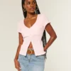 Stretch popeline shirt met korte mouwen en textuur