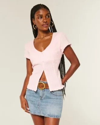 Stretch popeline shirt met korte mouwen en textuur