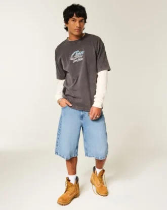 Superbaggy denim short met doodshoofdprint
