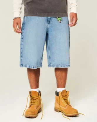 Superbaggy denim short met doodshoofdprint