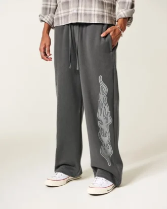 Superbaggy joggingbroek met dubbele vlammenprint