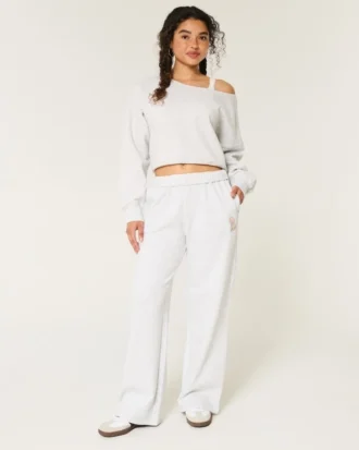 Sweatpants met brede pijpen en hondengrafiek