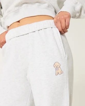 Sweatpants met brede pijpen en hondengrafiek