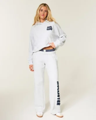 Sweatpants met logo en wijde pijpen