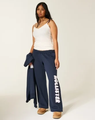 Sweatpants met logo en wijde pijpen