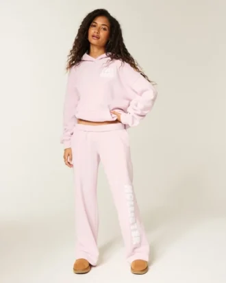 Sweatpants met logo en wijde pijpen