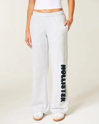 Sweatpants met logo en wijde pijpen