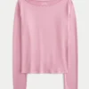Top met lange mouwen, naadloze stof en V-hals Top met lange mouwen, naadloze stof en V-hals