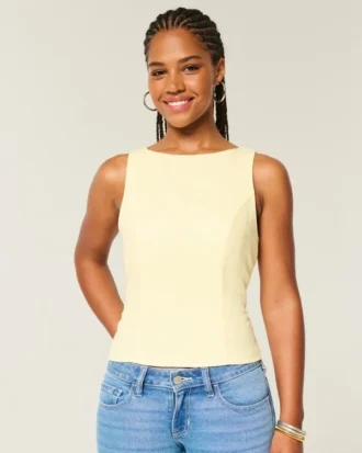 Top met open rug van linnenmix