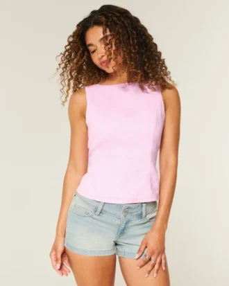 Top met open rug van linnenmix