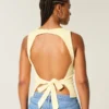 Top met open rug van linnenmix Top met open rug van linnenmix