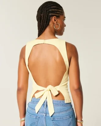 Top met open rug van linnenmix