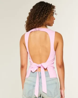 Top met open rug van linnenmix