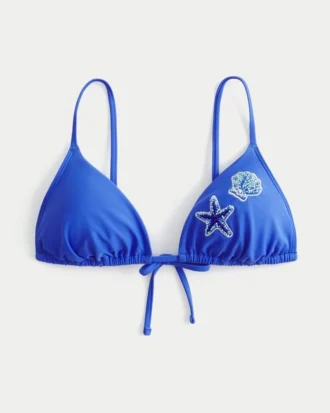Triangelbikinitop met kralen en overschouderbandjes