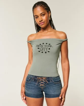 Twisted Off-the-Shoulder New York City Graphic Tee