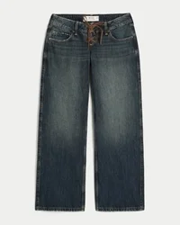 Ultra laag getailleerde donkerblauwe baggy jeans met vetersluiting
