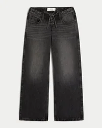 Ultra laag getailleerde gewassen zwarte baggy jeans met vetersluiting