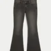 Ultra laag getailleerde gewassen zwarte flare jeans Ultra laag getailleerde gewassen zwarte flare jeans