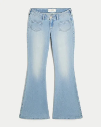 Ultra laag getailleerde lichtgewassen flare jeans met voorzakken