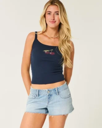 Ultra laag uitgesneden mini-denimshort met scheuren en medium wassing