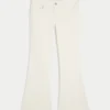 Ultra laag uitgesneden witte flare jeans met geborduurde zakken Ultra laag uitgesneden witte flare jeans met geborduurde zakken