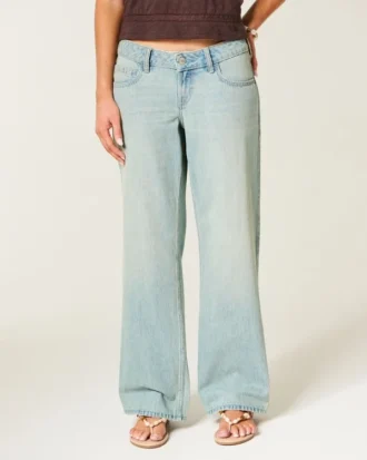Ultra lage taille, licht gewassen baggy jeans met gesp aan de achterkant