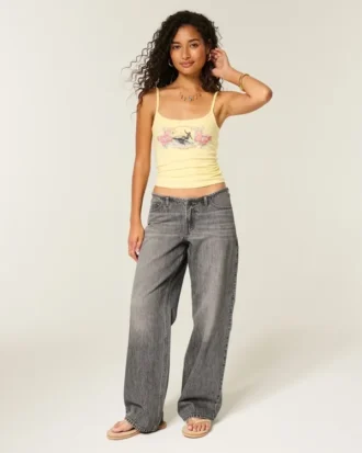 Ultra lage tailleband Grijze baggy jeans