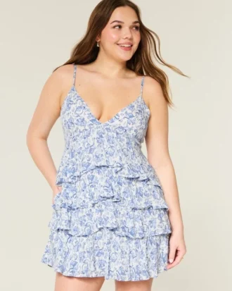 V-hals babydoll-mini-jurk met ruches