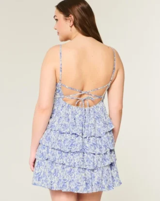 V-hals babydoll-mini-jurk met ruches
