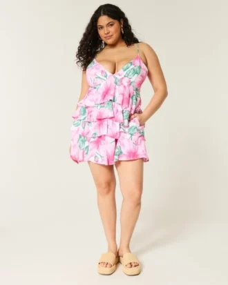 V-hals babydoll-mini-jurk met ruches