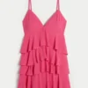 V-hals babydoll-mini-jurk met ruches V-hals babydoll-mini-jurk met ruches