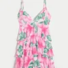 V-hals babydoll-mini-jurk met ruches V-hals babydoll-mini-jurk met ruches