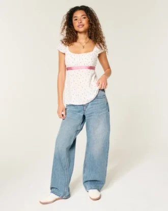 Verstelbare taille Laag model Medium wash Baggy jeans
