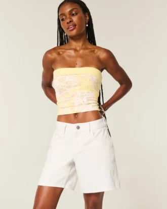 Witte baggy jort met lage taille en verstelbare tailleband