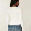 Wrap-top met lange mouwen en kanten rand