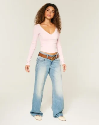 Wrap-top met lange mouwen en kanten rand