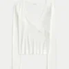 Wrap-top met lange mouwen en kanten rand