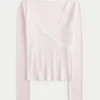 Wrap-top met lange mouwen en kanten rand Wrap-top met lange mouwen en kanten rand