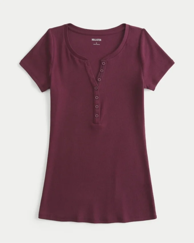 Y2K Henley met korte mouwen