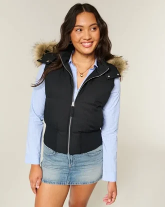 Y2K-vest met capuchon en rand van imitatiebont